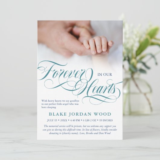 Blauw Blauwgroen voor eeuwig in ons hart Baby-herd Aankondiging (Staand voorkant)