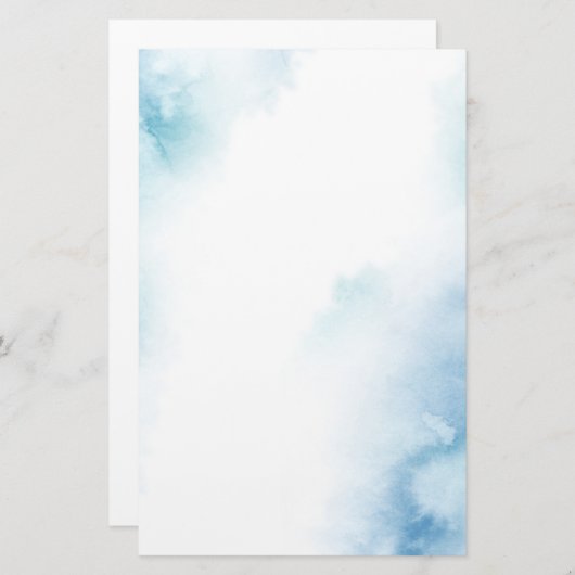 Blauw Blauwgroen Waterverf Abstract Lijst Briefpapier (Voorkant / Achterkant)