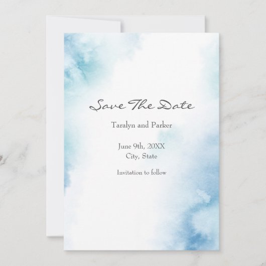 Blauw Blauwgroen Waterverf Abstract Lijst Save The Date (Voorkant)