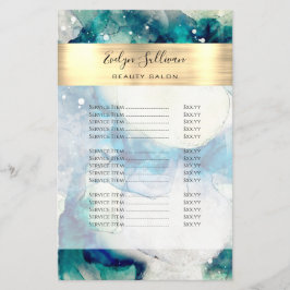 Blauw Blauwgroen Waterverf en Gouden Folie prijsli Flyer