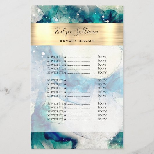 Blauw Blauwgroen Waterverf en Gouden Folie prijsli Flyer (Voorkant)