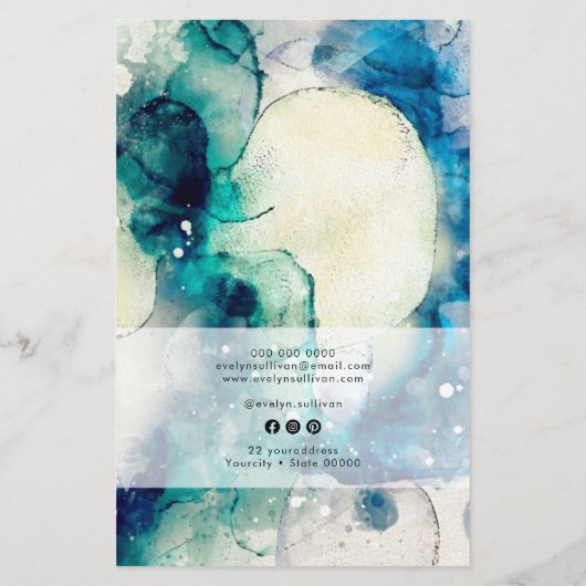 Blauw Blauwgroen Waterverf en Gouden Folie prijsli Flyer (Achterkant)