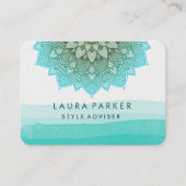 Blauw Blauwgroen Waterverf Lotus Floral Mandala Yo Visitekaartje (Voorkant)