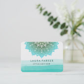 Blauw Blauwgroen Waterverf Lotus Floral Mandala Yo Visitekaartje (Staand voorkant)