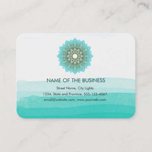Blauw Blauwgroen Waterverf Lotus Floral Mandala Yo Visitekaartje (Achterkant)