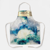 Blauw blauwgroen waterverf — schoonheidsprofession schort (Voorkant)