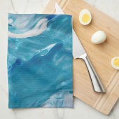 Blauw Blauwgroen wit Abstract acryl Theedoek (Quarter Fold)