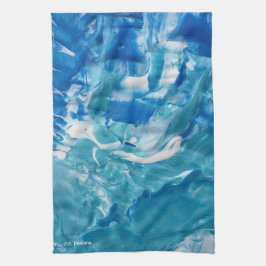 Blauw Blauwgroen wit Abstract acryl Theedoek