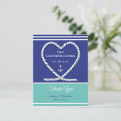 Blauw blauwgroen Wit Nautisch touw Heart Anchor We Bedankkaart (Staand voorkant)