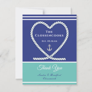 Blauw blauwgroen Wit Nautisch touw Heart Anchor We Bedankkaart
