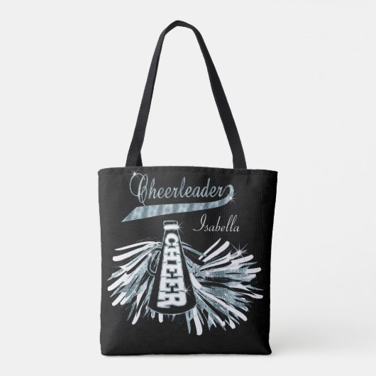 Blauw Blauwgroen, zwart en wit Glitter Cheerleader Tote Bag (Achterkant)