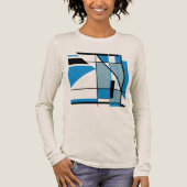 Blauw Blauwgroen Zwart MCM Look Mozaïek Geometrisc Tri-Blend Shirt (Voorkant)