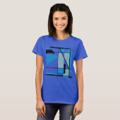 Blauw Blauwgroen Zwart Mozaïek MCM Look Geometrisc T-shirt (Voorkant volledig)