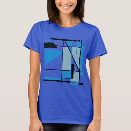 Blauw Blauwgroen Zwart Mozaïek MCM Look Geometrisc T-shirt (Voorkant)