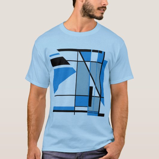Blauw Blauwgroen Zwart Mozaïek MCM Look Geometrisc T-shirt (Voorkant)