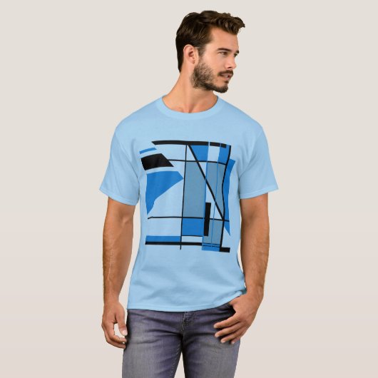 Blauw Blauwgroen Zwart Mozaïek MCM Look Geometrisc T-shirt (Voorkant volledig)