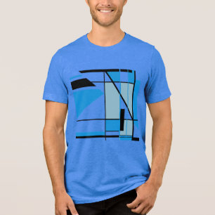Blauw Blauwgroen Zwart Mozaïek MCM Look Geometrisc Tri-Blend Shirt
