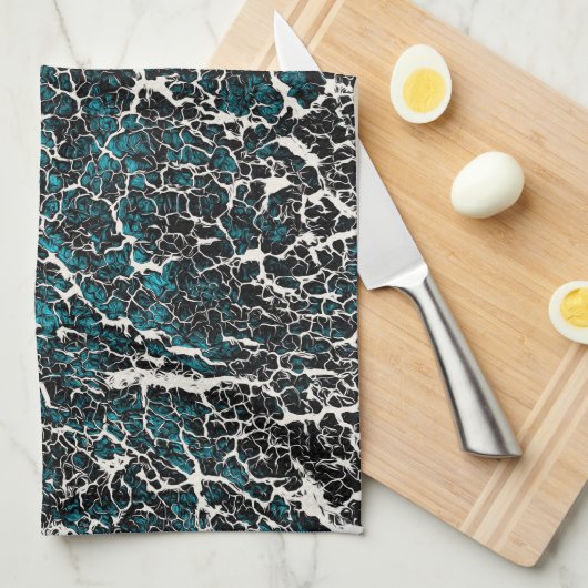 Blauw Blauwgroen zwart wit Abstract patroon Theedoek (Quarter Fold)