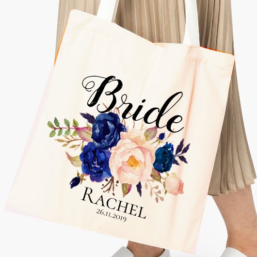  blauw bleekroze bruinbruid huwelijk tote bag