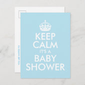 BLAUW BLIJF KALM HET IS EEN BABY SHOWER UITNODIGING BRIEFKAART (Voorkant / Achterkant)
