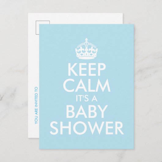 BLAUW BLIJF KALM HET IS EEN BABY SHOWER UITNODIGING BRIEFKAART (Voorkant / Achterkant)