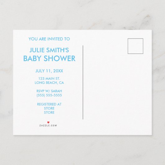 BLAUW BLIJF KALM HET IS EEN BABY SHOWER UITNODIGING BRIEFKAART (Achterkant)
