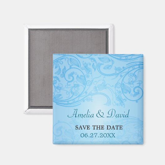 Blauw Bloei Bruiloft Save the Date Magnet (Voorkant / Achterkant)