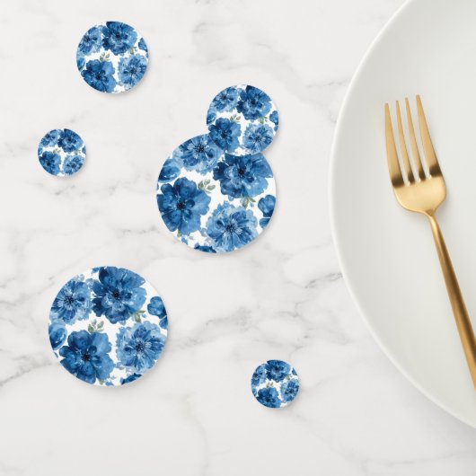 Blauw Bloeiend Waterverf Bloem Botanisch Wit Confetti (Groep)
