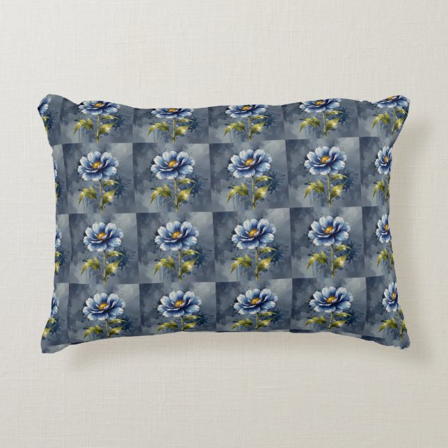 Blauw bloem aquarel patroon accent kussen (Voorkant)