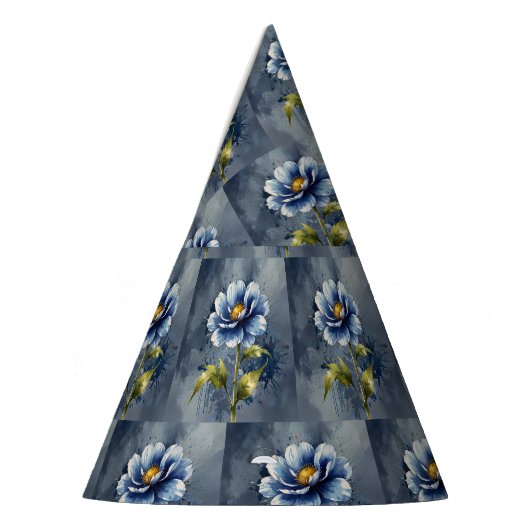 Blauw bloem aquarel patroon feesthoedjes (Links)