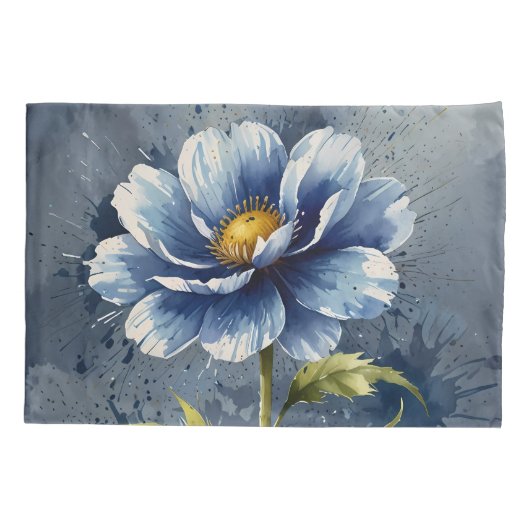 Blauw bloem aquarel patroon kussensloop (Achterkant)