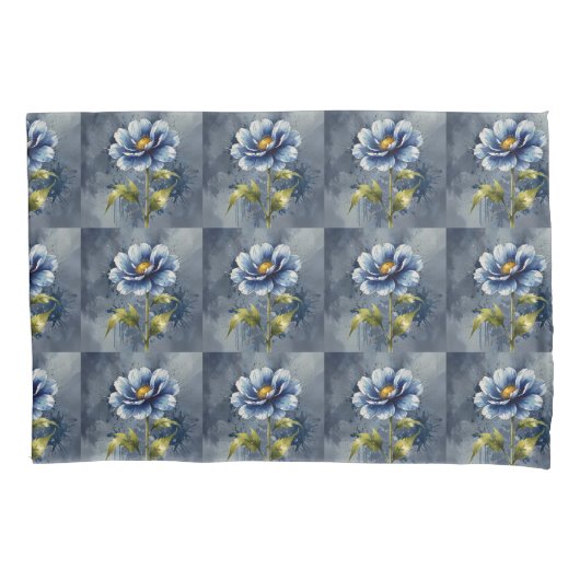 Blauw bloem aquarel patroon kussensloop (Voorkant)