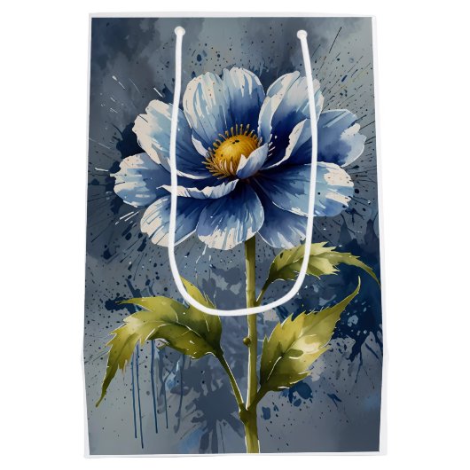 Blauw bloem aquarel patroon medium cadeauzakje (Achterkant)