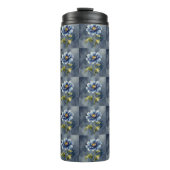 Blauw bloem aquarel patroon thermosbeker (Voorkant)