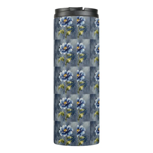 Blauw bloem aquarel patroon thermosbeker (Achterkant)