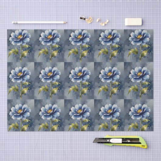 Blauw bloem aquarel patroon tissuepapier (Craft)