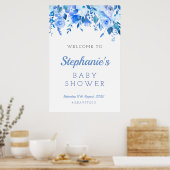 Blauw bloem baby shower bord, Welkom doopfeest Poster (Keuken)