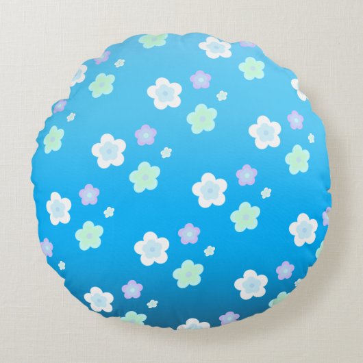 Blauw Bloem Bloem Gradiënt kleurrijk Patroon Rond Kussen (Voorkant)