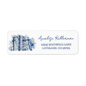 Blauw Bloem Boek Retouradres Etiket (Voorkant)