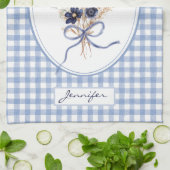 Blauw Bloem Boeket Gingham Persoonlijk Theedoek (Gevouwen)