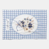 Blauw Bloem Boeket Gingham Persoonlijk Theedoek (Horizontaal)