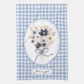 Blauw Bloem Boeket Gingham Persoonlijk Theedoek (Verticaal)