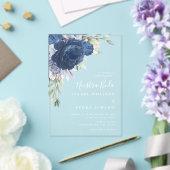 Blauw Bloem Boeket Nuestra Boda Spaans Bruiloft Acryl Uitnodigingen (Insitu (Huwelijk))