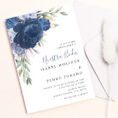 Blauw Bloem Boeket Nuestra Boda Spaans Bruiloft Kaart
