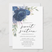 Blauw Bloem Boeket Zoet Zestien 16 Verjaardag Kaart (Voorkant)