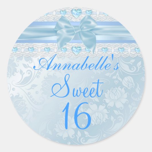 Blauw Bloem & Bow Sweet 16 Sticker (Voorkant)