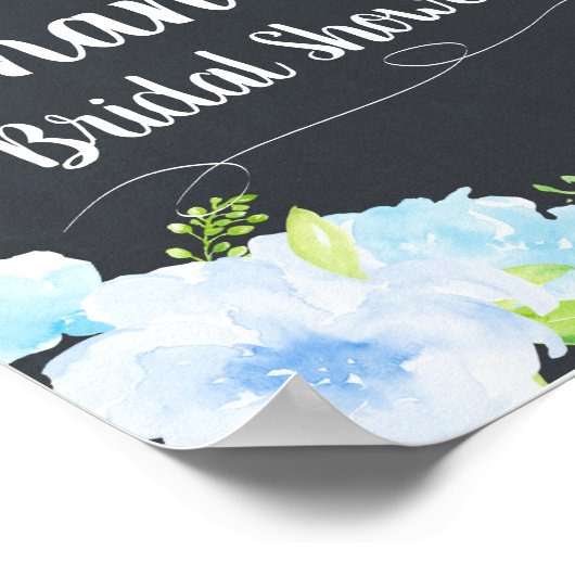 Blauw Bloem Bruids Bruiloft Welkom Bord Poster (Hoek)