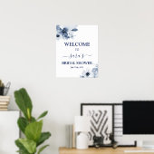 Blauw bloem bruidsbruiloft welkomstbord poster (Thuiskantoor)