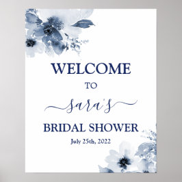 Blauw bloem bruidsbruiloft welkomstbord poster