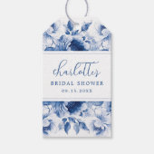 Blauw Bloem Bruidsdouche Cadeaulabel (Voorkant)